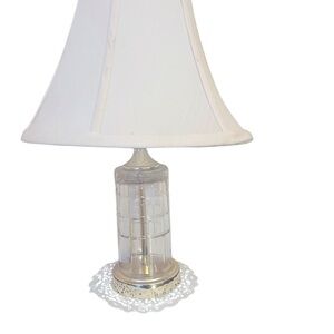 Chic White Lamp with Carved Glass Base